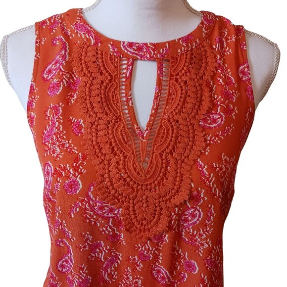 NEW Daniel Rainn Floral Paisley Sleeveless Crochet Top Orange‎ Size XS - Picture 2 of 11